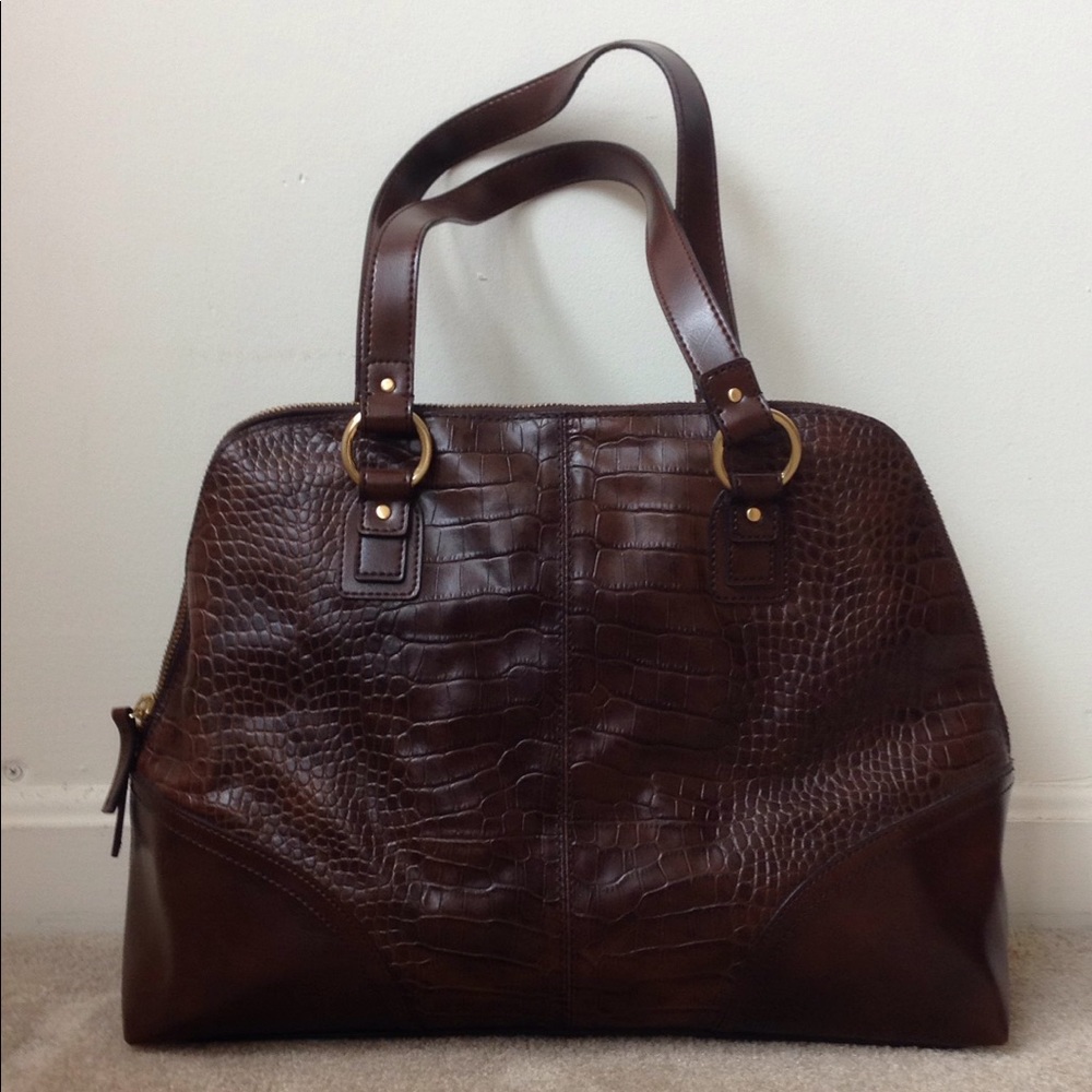 LOFT Crocodile-Embossed Tote, Medium Brown